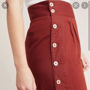 Anthropologie brown cropped buttoned wide leg pants 10p